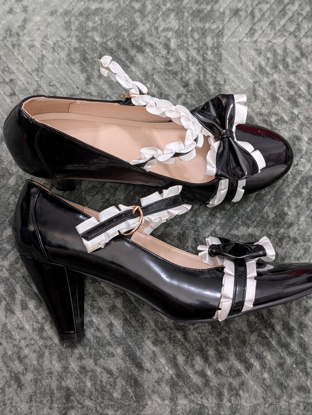 Bowknot Women's Mary Jane Shoes Lace Block Heels Round Toe Lolita Coquette Sz 11